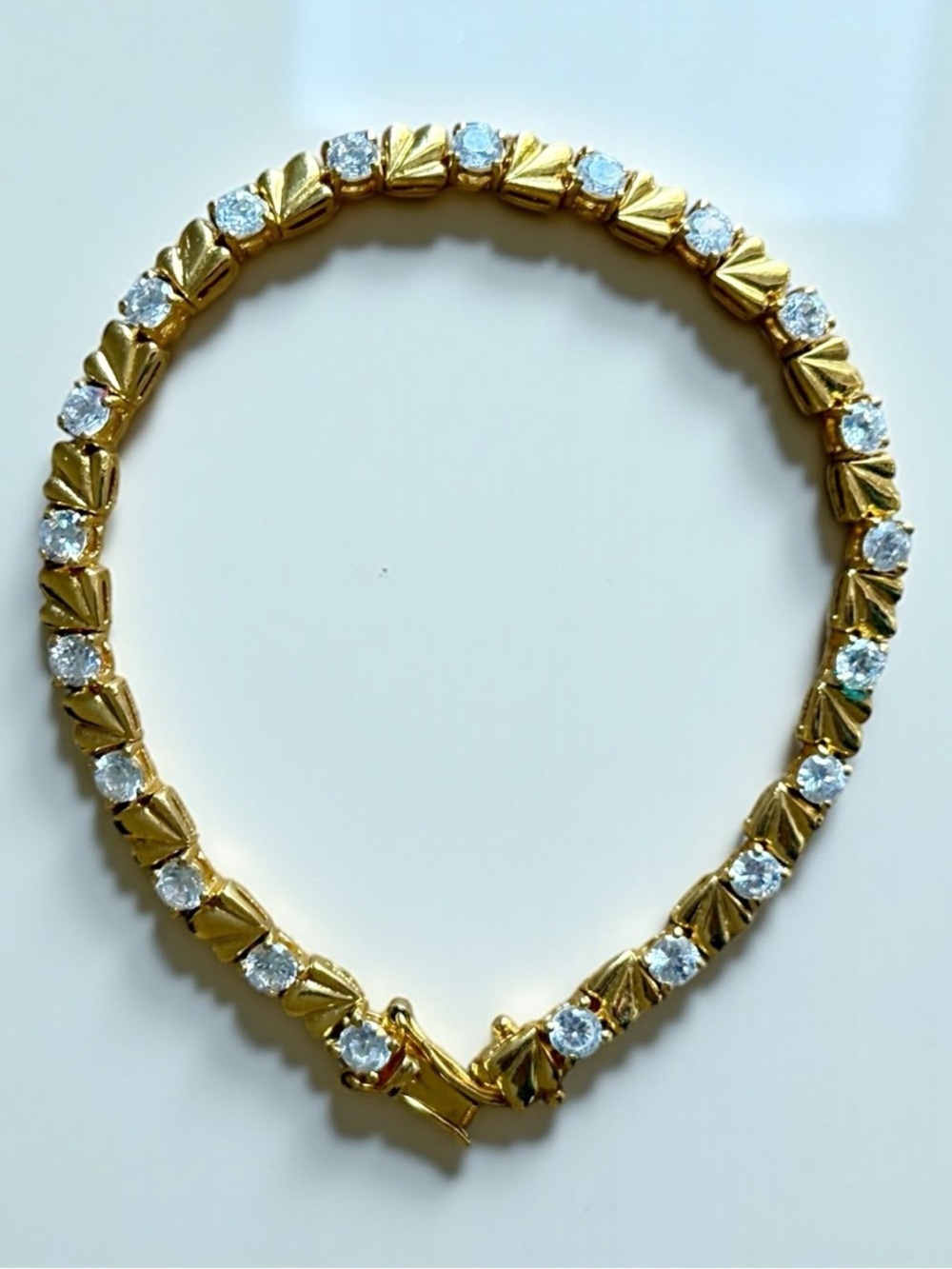 18k Gold Art Deco Simulated Diamonds Bracelet